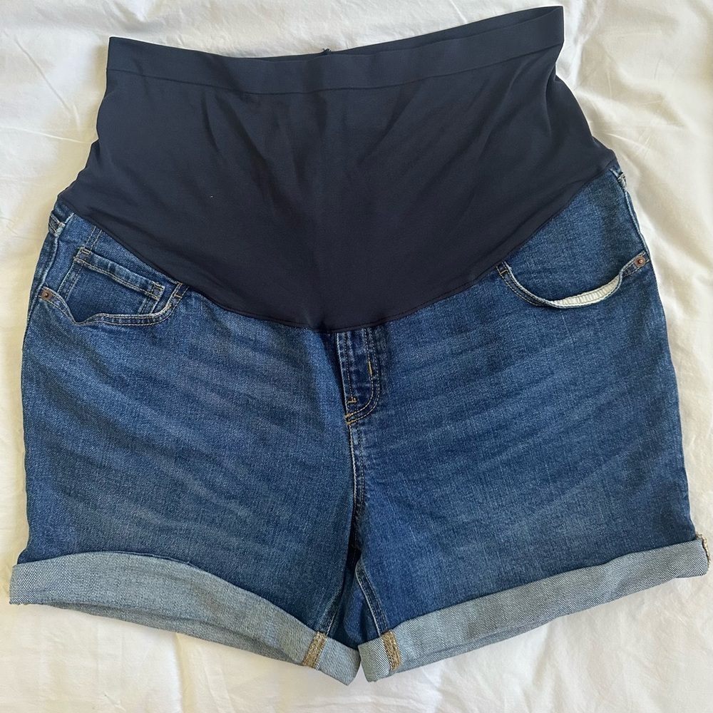 Full Panel Blue Denim Maternity Shorts